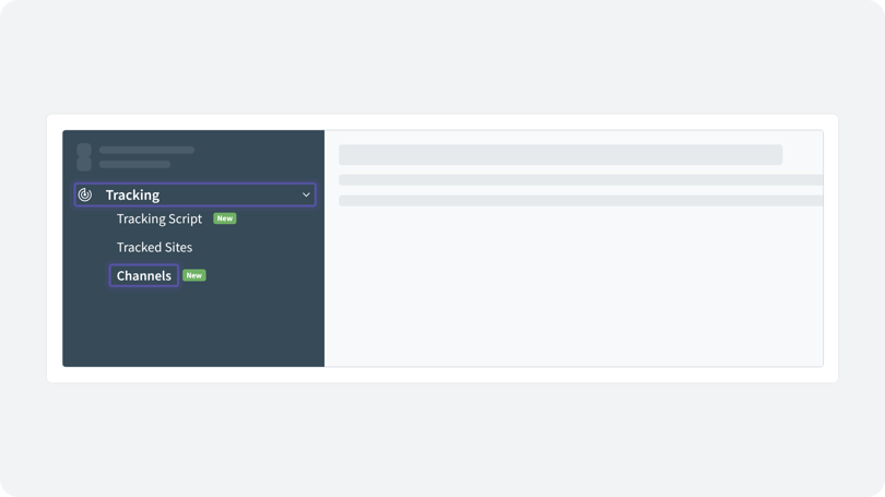 Infinity Platform sidebar with Tracking and Channels highlighted