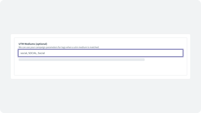 UTM Mediums field with the example tags social, SOCIAL and Social, highlighted