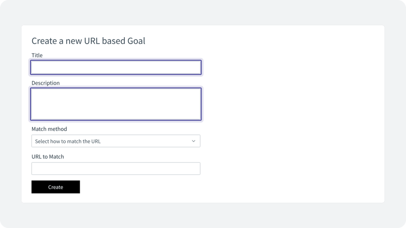 Infinity Create a new URL based Goal form, with the Title and Description fields highlighted.