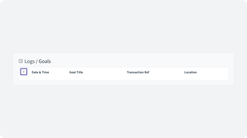 Infinity Goals log header with the master arrow at the top left highlighted.