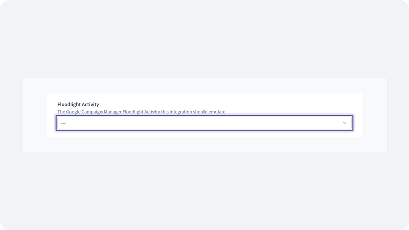 Floodlight Activity drop-down in the Infinity integration form, with the description of the activity it emulates