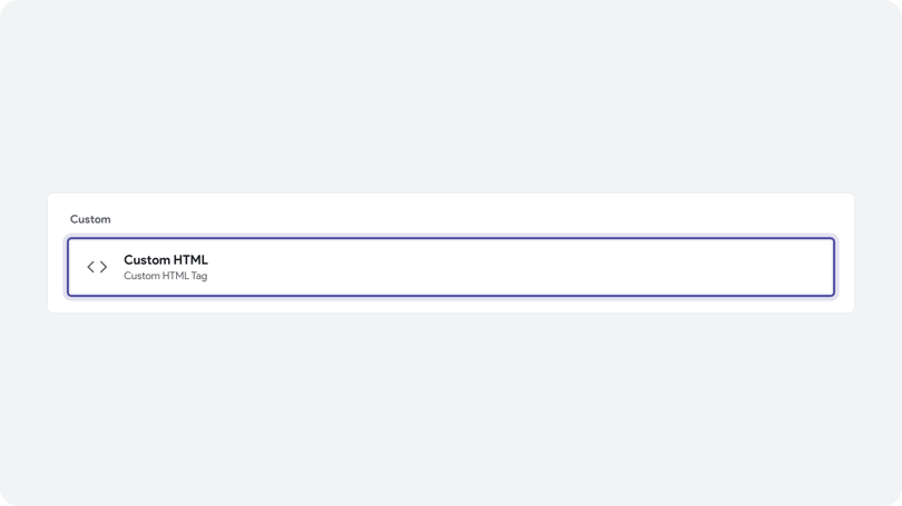 Google Tag Manager tag type list with Custom HTML highlighted